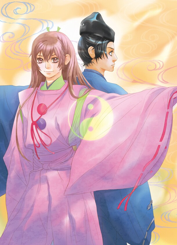 碧也ぴんくの新連載「義経鬼～陰陽師法眼の娘～」扉イラスト。