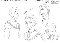 ガンジーのキャラクター設定画。(c)久正人／アース・スター エンターテイメント・ 「ノブナガン」製作委員会