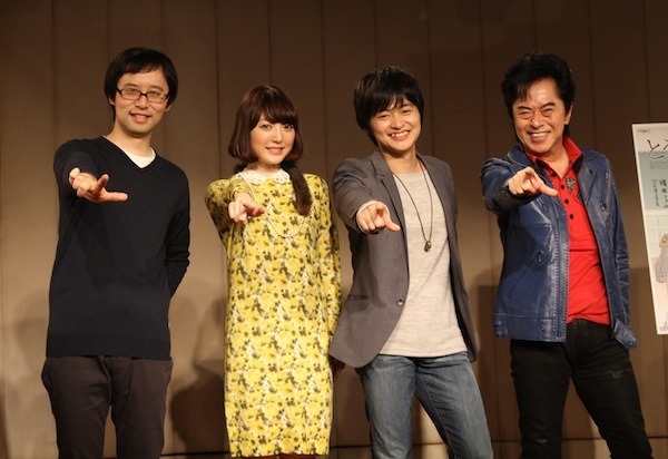 写真左より森繁拓真、花澤香菜、下野紘、水木一郎。