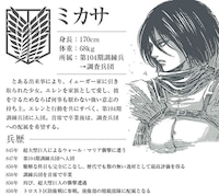 「進撃の巨人 -反逆の翼- ONLINE」の公式サイトに掲載されているミカサのプロフィール。(c)諫山創／講談社 (c)S&P・SKS Project