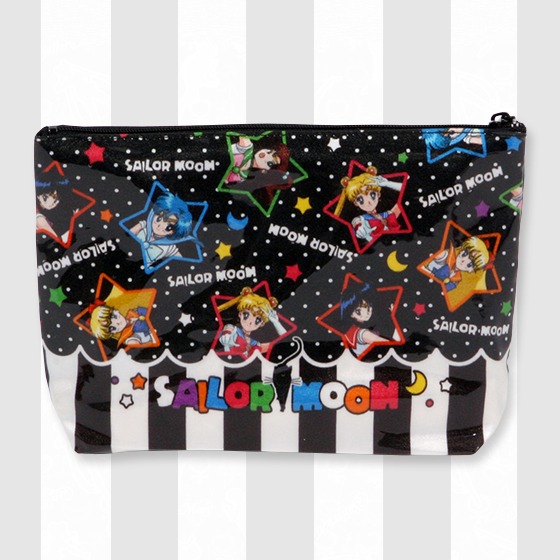 ポーチの「レトロ柄」ブラック、1260円。サイズは縦約100ｍｍ×横約190ｍｍ×マチ約20ｍｍ。(C)Naoko Takeuchi (C)武内直子・PNP・東映アニメーション