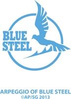 Ark Performance「蒼き鋼のアルペジオ」の「BLUE STEELステッカー」。ステッカー2枚、ワッペン1枚のセットで2000円。