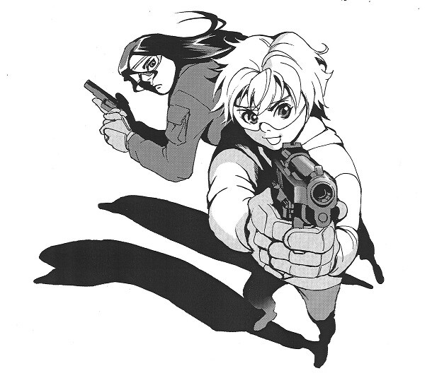 皆川亮二によるイラスト。 - 森尾正博「これからコンバット」2巻に皆川