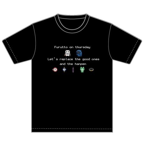 「木曜日のフルット」レトロゲーム風Tシャツ（ブラック）