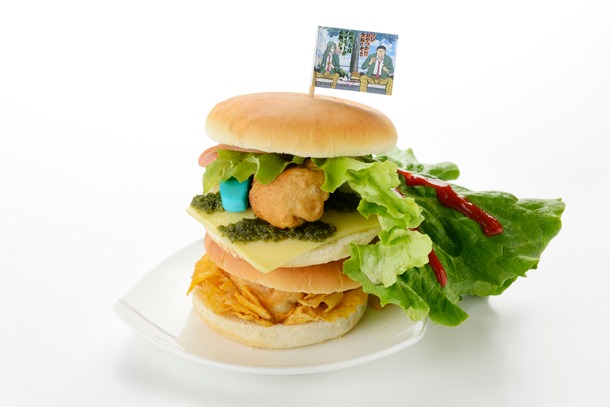 「田所スペシャル1／2餃子入りバーガー -巻島仕様-」」（1200円） (c)渡辺航（週刊少年チャンピオン）／弱虫ペダル製作委員会 (c)NAMCO LTD.