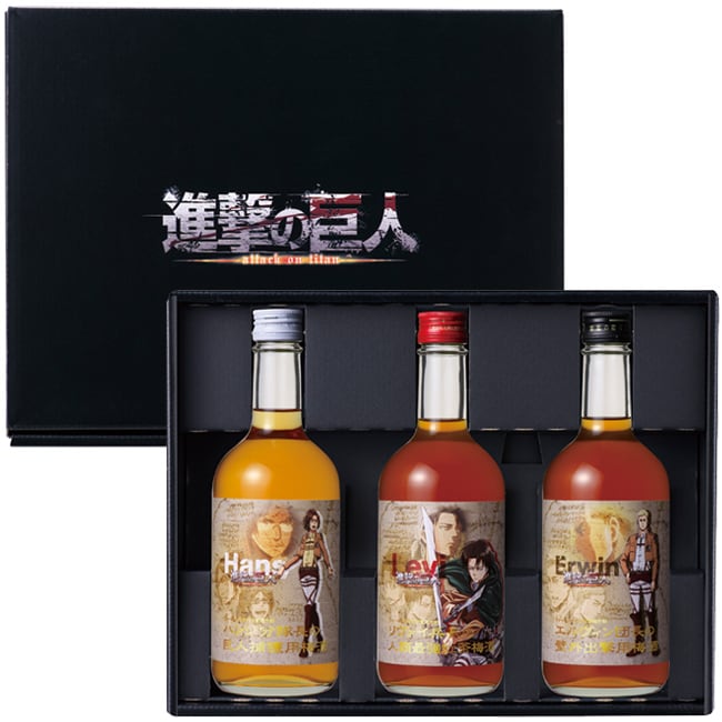 「進撃の巨人」ラベル限定梅酒3本セット。価格は6500円。 (c)諫山創・講談社/「進撃の巨人」製作委員会　× 株式会社 おおやま夢工房