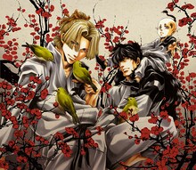 「最遊記異聞」イメージイラスト。左から峯明、桃醍、玄灰。 (c)峰倉かずや／一迅社