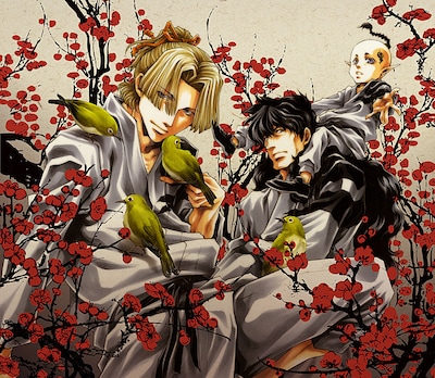 「最遊記異聞」イメージイラスト。左から峯明、桃醍、玄灰。 (c)峰倉かずや／一迅社