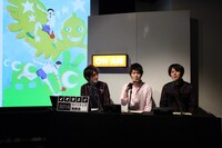 （左から）吉田アナウンサー、片山福十郎、内山昂輝。