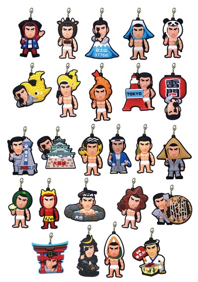 「ゴルゴ13」のご当地ラバーストラップ。価格は税抜きで各種500円。