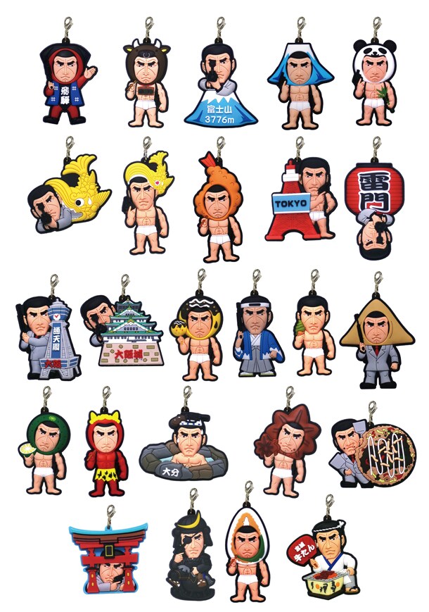 「ゴルゴ13」のご当地ラバーストラップ。価格は税抜きで各種500円。