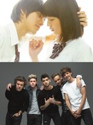 映画「好きっていいなよ。」のメインビジュアル（上）と、主題歌を担当するワン・ダイレクション（下）。