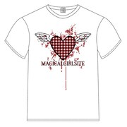 「『魔法少女サイト』Tシャツ」。大きな血まみれのハートは佐藤健太郎がデザインしたもの。2700円。