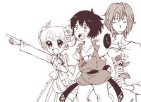 3作品のコラボビジュアル。左から「天空の玉座」の珊瑚、「クジラの子らは砂上に歌う」のチャクロ、「イーフィの植物図鑑」のアリオ。