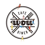 「コップのフチ子×原宿Cafe＆Diner・WOW（ワウ）」のイベントロゴ。