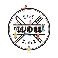 「コップのフチ子×原宿Cafe＆Diner・WOW（ワウ）」のイベントロゴ。