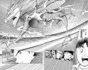 反動蹴速迅砲を打つ肖俊光。(c)高橋陽一／集英社