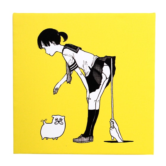 「パンツちゃん（黄）」のテキスタイルパネル。パンツちゃんの名前通り、パンツが見えている。