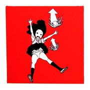 「パンツちゃん（赤）」のテキスタイルパネル。黄色のものよりも、より豪快にパンツが見えている。