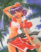 ナディアが「ブルーウォーター」を身につけているイラスト。紐はアニメでは革だったが、商品化されたものはチェーンに変更されている。(c)NHK・総合ビジョン