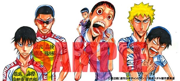 Blu-ray/DVD8巻に付属する収納BOXのイラスト。6人のオールラウンダーが描かれている。 (c)渡辺航（週刊少年チャンピオン）／弱虫ペダル製作委員会