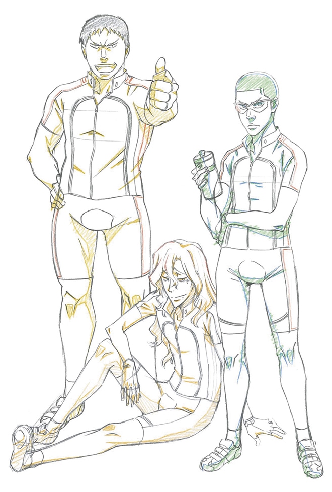 田所＆巻島＆金城が描かれたポストカード。（c）渡辺航（週刊少年チャンピオン）／弱虫ペダル製作委員会