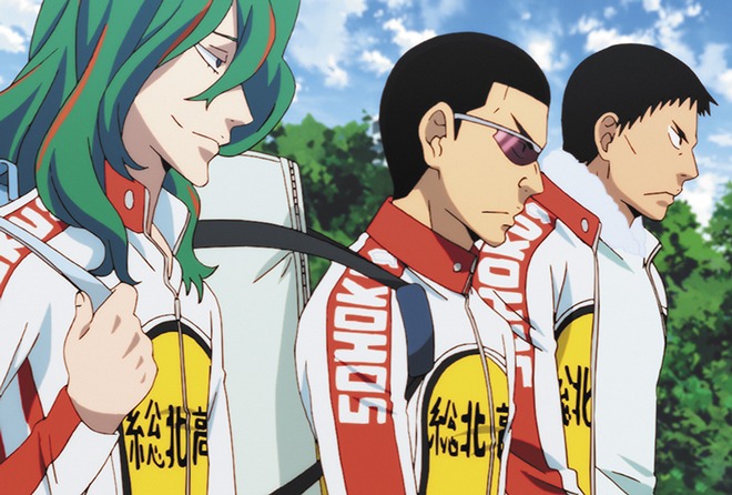 巻島＆金城＆田所が描かれたポストカード。（c）渡辺航（週刊少年チャンピオン）／弱虫ペダル製作委員会