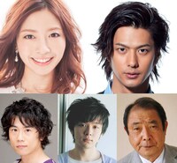 （上段左から）稲荷翔子役の片瀬那奈、花森よしお役の速水もこみち。（下段左から）柏木役の内野謙太、熱帯魚店員役の中村倫也、鯉淵慶一郎役の平泉成。