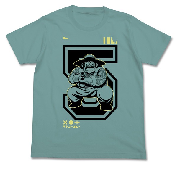 「戦闘力5の男Tシャツ」（SAGE BLUE）の表面。(c)バードスタジオ/集英社・フジテレビ・東映アニメーション