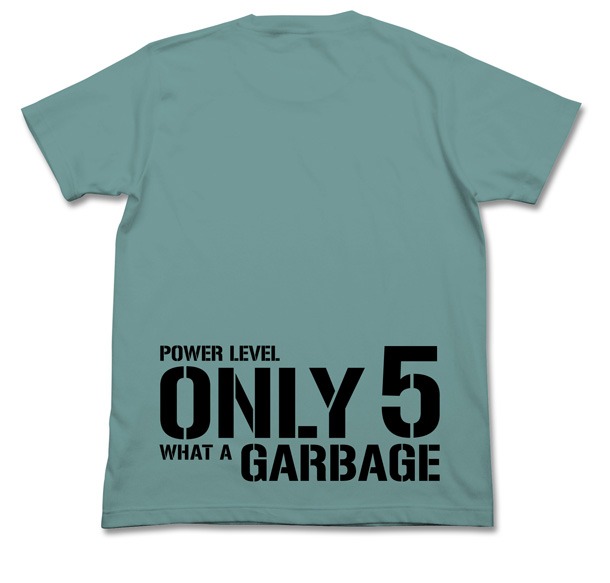 「戦闘力5の男Tシャツ」（SAGE BLUE）の裏面。(c)バードスタジオ/集英社・フジテレビ・東映アニメーション