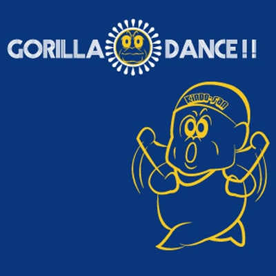 「マカロニほうれん荘」ゴリラダンスTシャツ（ネイビー）の柄。