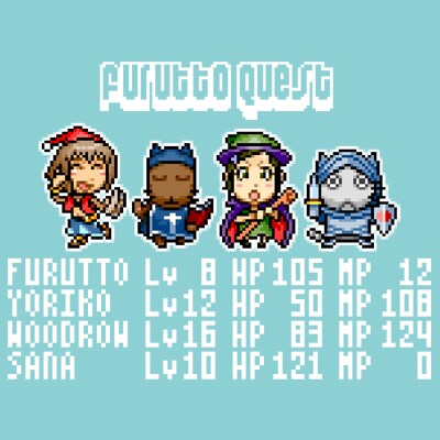 「木曜日のフルット」RPG風Tシャツ(ミントグリーン)の柄。