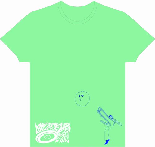 「目玉焼きの黄身 いつつぶす？ワークショップ」用の描き下ろしイラストでTシャツを作った例。