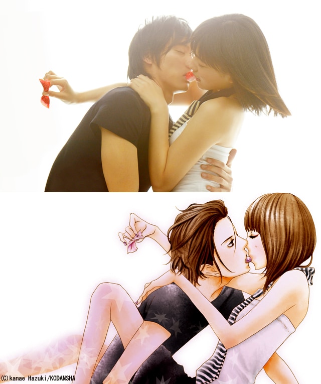 「好きっていいなよ。」ポスターに使用された実写版ビジュアル（上）と、原作イラスト（下）。(c)2014「好きっていいなよ。」製作委員会