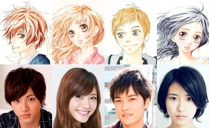 左から安堂拓海役の山田裕貴 是永麻由香役の佐藤ありさ 是永大樹役の入江甚儀 杉本真央役の黒島結菜 C 15映画 ストロボ エッジ 製作委員会 C 咲坂伊緒 集英社 画像ギャラリー 2 2 コミックナタリー