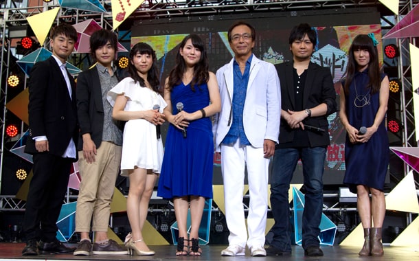 （左から）福山潤、岡本信彦、田村奈央、村中知、田中秀幸、中村悠一、釘宮理恵。