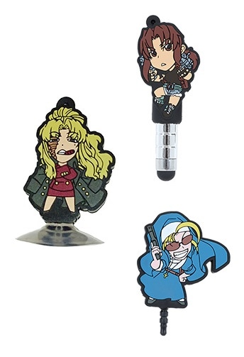 広江礼威描き下ろしイラストを使用した「ロアナプラ凶悪3人衆 スマホグッズセット」。