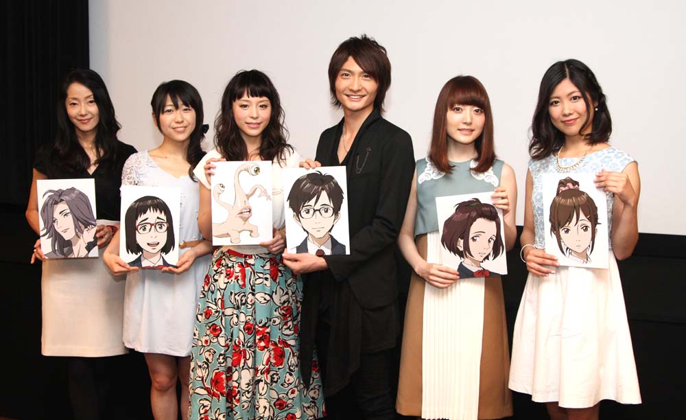 （左から）田中敦子、安野希世乃、平野綾、島崎信長、花澤香菜、前田玲奈