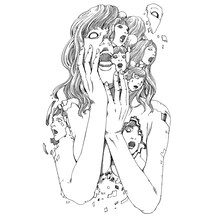 駕籠真太郎が描き下ろしたTシャツのイラスト。