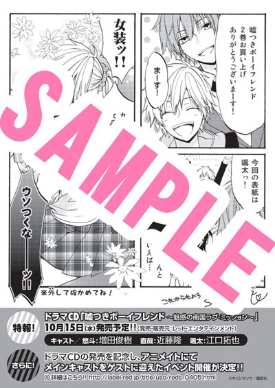 「嘘つきボーイフレンド」2巻の特典ペーパー。