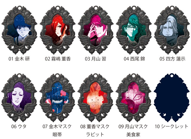 「東京喰種トーキョーグール トレーディングメタルチャームキーホルダー」のラインナップ。