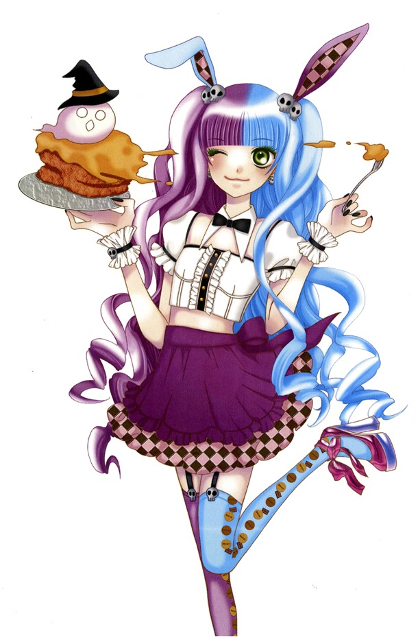 夜公演「Brilliant Star☆デコレーションズ Vol.7　EAT ME! DRINK ME!」にて配布されるポストカードのイラスト。