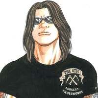 「武装戦線四代目頭 九能龍信 直筆サイン入り複製原画」の絵柄の一部。