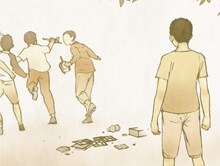 中田春彌がDJ KRUSHのヒストリーを描いた「DJ KRUSH: Building It」の1コマ。