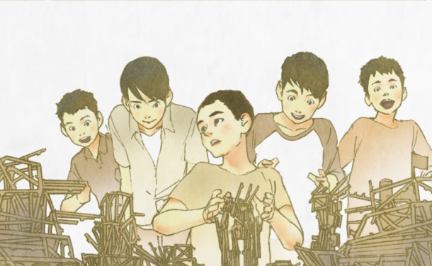 中田春彌がDJ KRUSHのヒストリーを描いた「DJ KRUSH: Building It」の1コマ。