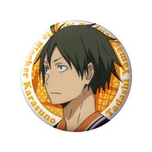 山口忠の缶バッジ。(c)古舘春一／集英社・「ハイキュー!!」製作委員会・MBS