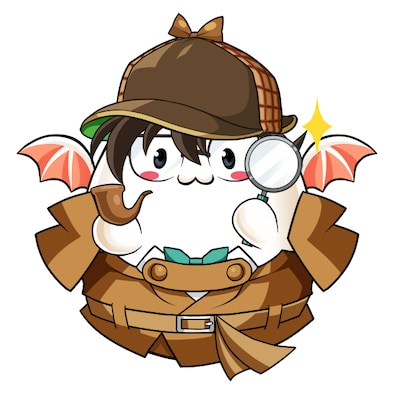 たまドラが「ホームズコナン アバたま3点セット」を身につけたところ。