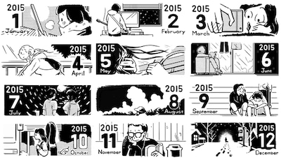 サヌキナオヤ描き下ろしイラスト入り2015年卓上カレンダーに使用されているイラスト。