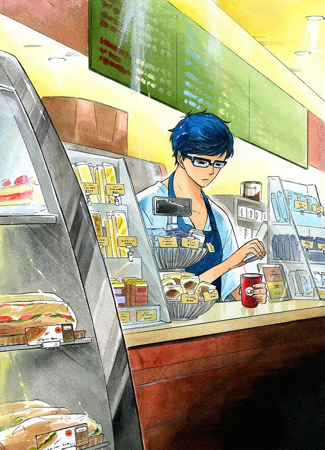 小山愛子による新連載「勤労クレシェンド」のカット。