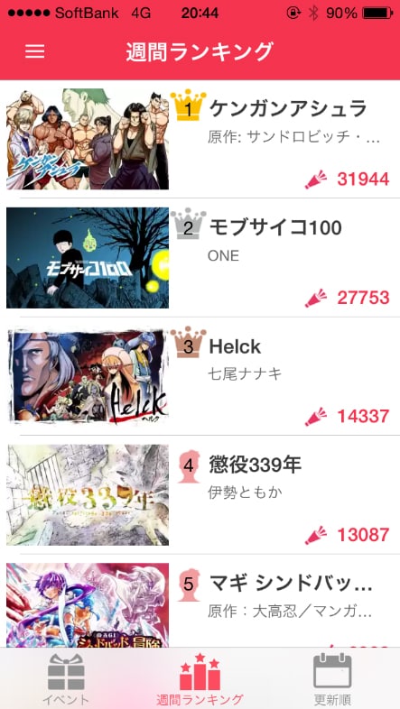 アプリ「MangaONE」スクリーンショット (c)2014 Shogakukan.Inc